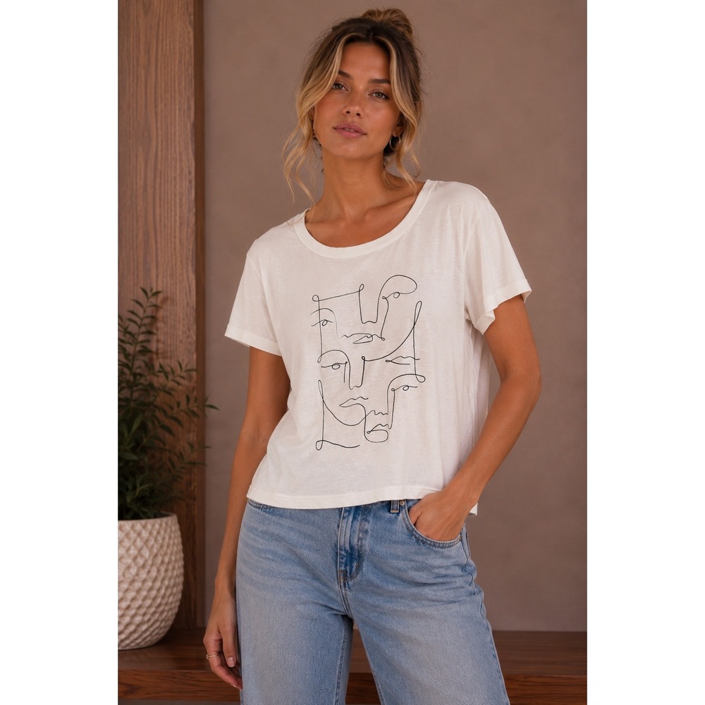 Madewell x Kit Agar Abstract Face Line Art Graphic Tee White Short Sleeve Shirt